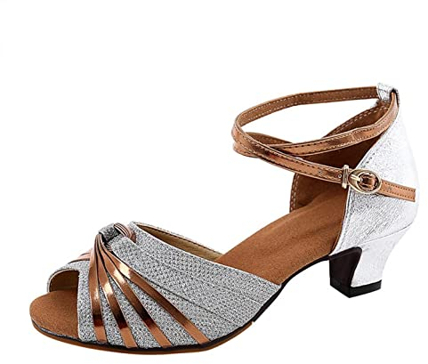 Damen Tanzschuhe Standard Latein Tango Salsa Dance Schuhe Elegante Sandalen Glitzer Blockabsatz Weicher Boden Schlüpfen für Party Hochzeit Celucke