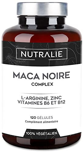 Maca Negra Andina 32 000 mg - Puissance 20:1 et Énergie avec L-Arginine Zinc B6 B12 - Macapéruvienne pour hommes et donnes - 120 gélules Black Maca Complex Nutralie