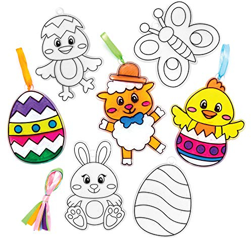 Baker Ross Deko-Anhänger „Ostern“ mit Buntglas-Effekt (10 Stück) – Bastelidee zu Ostern für Kinder zum Gestalten und Dekorieren, Blau