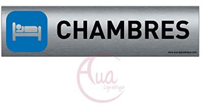 AUA SIGNALETIQUE - Plaque de porte Aluminium brossé imprimé AluSign - 200x50 mm - Double Face adhésif au dos - Impression UV directement sur l'aluminium (Pas de contre collage) (Chambres)