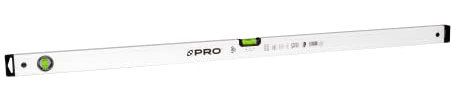 PRO600 Wasserwaage 120cm mit 2% Gefälle - Ergonomischen Profil und ERS+ (Easy Reading System) Präzise Wasserwaage - Anti Shock Absorber Endkappen - Farbe Weiß