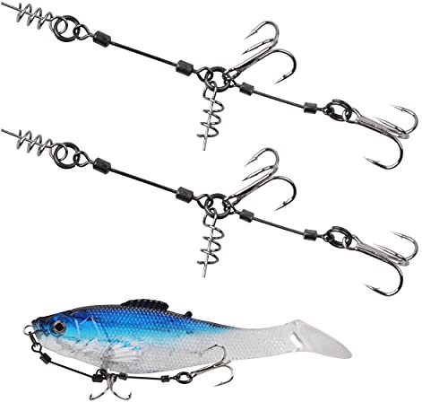Fishing Hook Rig Stinger Fishing Lure Shallow Rig Combinations 2 Treble Hooks With Screw Ring Swivels Connector Shad Predator Leader Wire Trace