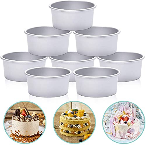 HomeMall Runde Kuchenform aus Aluminium, 10,2 cm, 8 Stück, antihaftbeschichtet, Mini-Kuchen-Backformen, Schicht-Backformen, Set für Zuhause, Küche, DIY-Backutensilien
