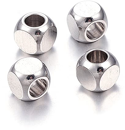 Cheriswelry 100 Stück 4 mm Edelstahl-Metallperlen Mini Würfel Spacer Cubic Perlen Schiebeperlen Charms für Schmuck Armband Halskette Herstellung Loch: 2,5 mm