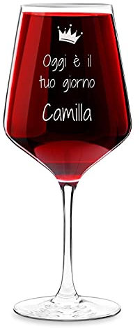 Maverton Calice da vino Rubino XL - incisione personalizzata - 530 ml - in vetro - ideale per il vino rosso e bianco - regalo di compleanno unico per la donna - pensiero speciale - l’oggi è tuo!