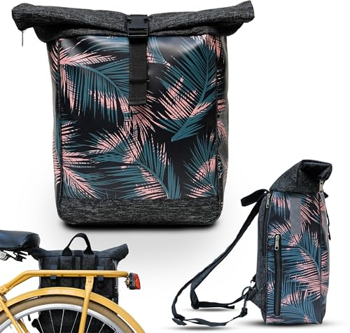 Ikuri Fahrradtasche/Rucksack Kombi Fahrradrucksack aus Plane für Gepäckträger Packtasche Wasserdicht für Frauen - Modell Retro Palma