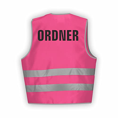 Fassbender-Druck WARNWESTEN - Sicherheitsweste PINK Warnweste nach EN ISO 20471 zertifiziert - Warn Weste für Ordner - Unisex mit hochwertigem Reflektorstreifen (PINK I XL/XXL I 1St.)