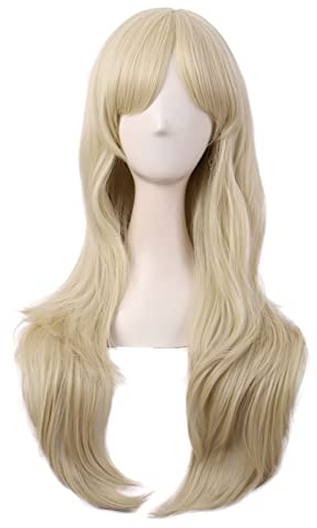 MapofBeauty 28 Pouces/70 cm Side Frange Naturel Volume Longue Bouclé Cosplay Perruques (Blond)
