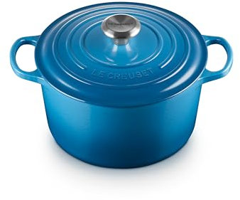 Le Creuset Signature tief Gusseisen-Bräter mit Deckel, Ø 24 cm, Rund, Für alle Herdarten und Induktion geeignet, Volumen: 5l, 4.67 kg, Marseille, 21195242002430