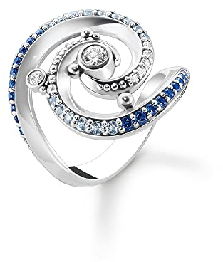 THOMAS SABO Damen Ring Welle mit blauen Steinen 925 Sterlingsilber, Geschwärzt TR2381-644-1