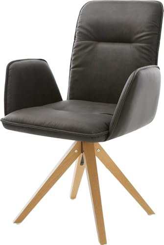 DELIFE Polsterstuhl Vinja-Flex Holzgestell kantig Natur Mikrofaser Anthrazit Vintage