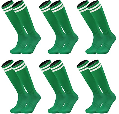 Geebuzz 6 Pairs Kids Youth Football Socks Solid Striped Knee High Tube Soccer Sports Socks for Boys Girls 6-12 Years Old (6pairs-green)