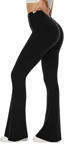 Sundwudu Schwarze Yogahose für Damen – weiche, hohe Taille, Bootcut-Leggings, hohe und Lange Bootleg-Hose für Damen, 1-schwarz, X-Klein
