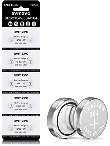 Avmzvo SR621SW Corresponds to SR621SW Battery 364 164 Watch Battery 1.5 V Button Cell 10 Piece【3 Years Warranty】