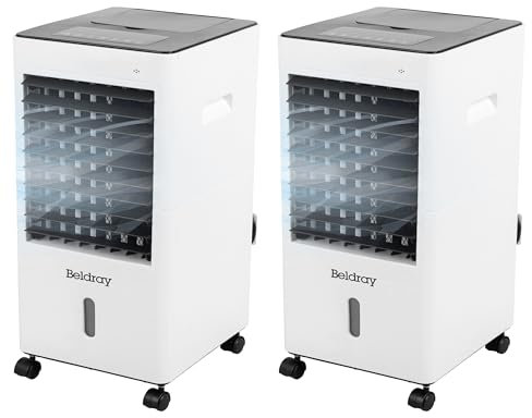 Beldray COMBO-8723 Air Conditioner – Set of 2, 4 In 1 Digital 6L Air Cooler Heater, 3 Fan Speeds & Heat, Air Purifier & Humidifier, Portable, 12 Hour Timer, With Ice Packs & Remote Control, 65/2000W