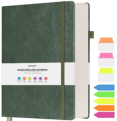 OFFIGIFT Quaderno a righe per college, formato A4, con copertina rigida in pelle, 312 pagine numerate, 100 g/m², carta senza sbavature, diario a righe, per donne e uomini, scuola e ufficio, 21,7 x