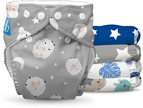 Charlie Banana Wiederverwendbare Stoffwindeln mit Einlagen, Waschbare Taschenwindeln mit Druckknöpfen, One-Size Verstellbar für Babys und Kleinkinder, Lullabies, 5 Stück