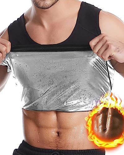 Beotyshow Herren Sauna Weste Saunaanzüge Body Top Shapewear Fitness Korsett Schwitweste Sport Gym Tank Top Kompressionsshirt Ärmellos T-Shirts, Silber, M