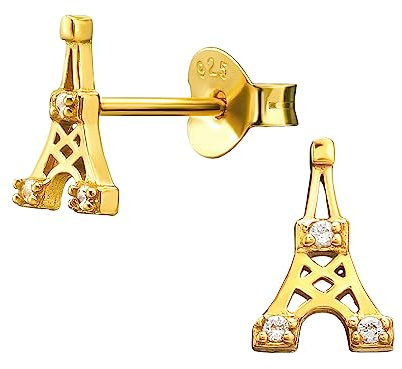 Laimons Ohrtecker-Eiffelturm Ohrringe mit Cubic Zirkonia, stilvoll und funkelnd aus Sterling Silber 925 vergoldet
