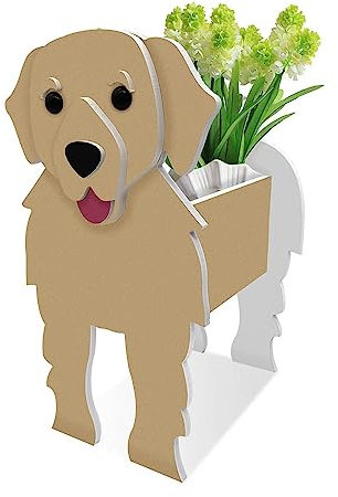 JILIP Golden Retriever Plant Pot, Animal Shaped Flower Pot for Gardening Decorations, Office Home Storage Container, PVC Puppy Planters Decor (Size : 16.9 * 9.8inch)