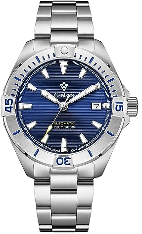 FINNIAN CADISEN Herren Automatik Uhr Armbanduhr Automatikwerk mit Edelstahlband NH35 wasserdicht Noctuluzentes Licht (blau)