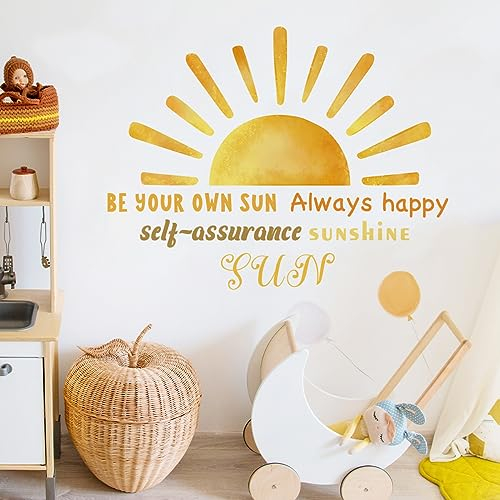 Herfair Sonne Wandtattoo Kinderzimmer Wandsticker, Sonne Wandaufkleber Buchstabe Boho Dekor, DIY Selbstklebend Wandtattoo für Schlafzimmer Babyzimmer (Sonne)