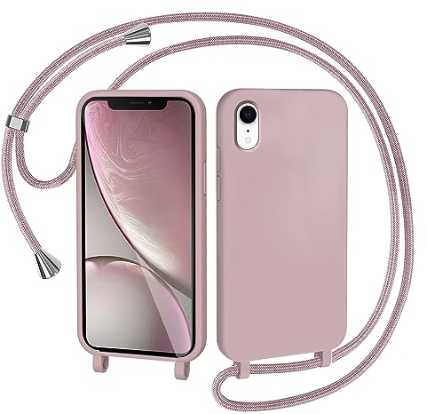 AOMYKE Cover per iPhone XR con Cordino, Custodia con Laccio Collana Tracolla Collo Liquido Silicone Antiurto TPU Antiurto AntiGraffio Case - Rosa