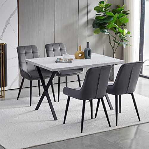 CLIPOP Esszimmergruppe Mit 4 Stühlen Set, Rechteckig Küchentisch 120cm Und Samt Gepolsterter Küchenstuhl, Tisch Stuhl Für Wohnzimmer Esszimmer Küche, Grau