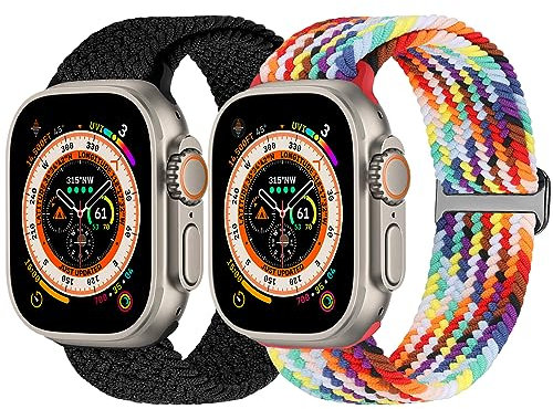 FAKBKE Braided Elastic Strap Compatible with Apple Watch 38mm 40mm 41mm 42mm 44mm 45mm 49mm Women Men, Stretchy Nylon Bracelets Solo Loop Wristband for iWatch Ultra/Ultra 2/Series SE 9 8 7 6 5 4 3 2 1