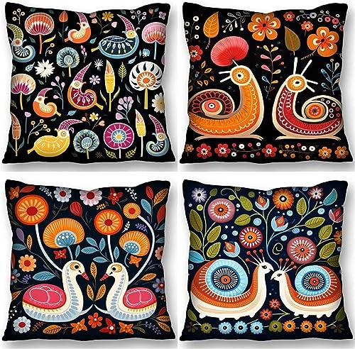 Kissenbezug 4er Set für Deko Leinen Wohnzimmer und Schlafzimmer - Outdoor Kissen 80x80 cm mit Volk Polster Gartenmöbel Zierkissen, Stuhlkissen Deko in skandinavisch Perfekt für Sofa, Couch und Bett