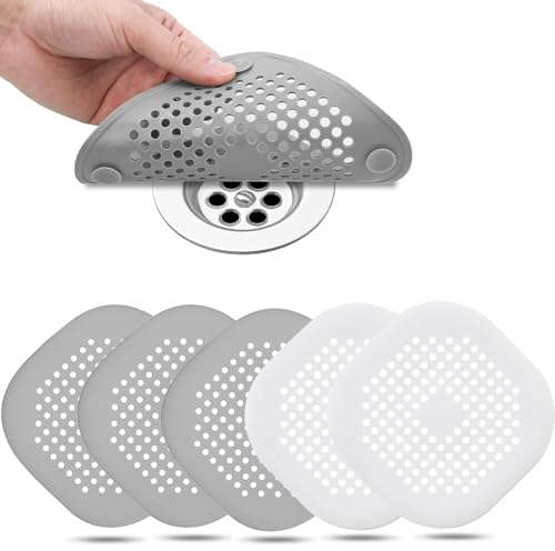 5 Piezas Atrapa Pelos Ducha,Filtro Desague Ducha,Silicona Protector de Drenaje,Filtro Fregadero Cocina,Tapa Desague Ducha,con Ventosa Fuerte para Bañera,Baño,Cocina