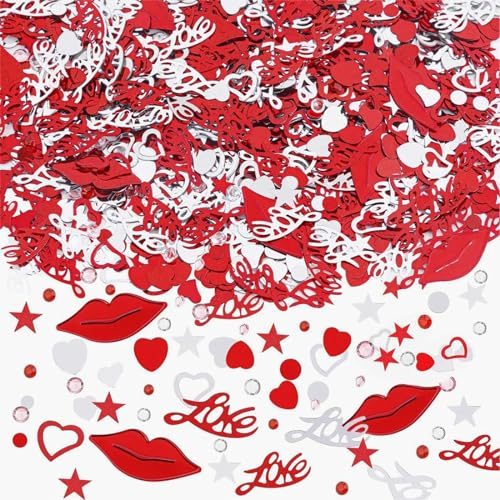 ALEGRE® Love Herz Konfetti Hochzeit Streudeko Geburtstag, 1500 Stück Konfetti Rot Silber, Herzkonfetti Tischdeko Hochzeit, Herzen Confetti für Hochzeit, Geburtstag, Jubiläum, Valentinstag Dekoration