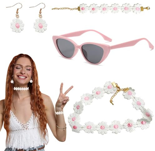 TZQFROCE Hippie Kostüm Damen Accessoires Set 60er 70er Jahre Mottoparty Outfit