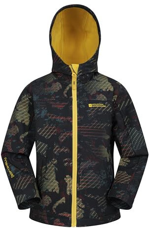 Mountain Warehouse Exodus Kids Softshell Jacket - Breathable, Wind & Water Resistant, Fleece Lined Coat for Boys & Girls - For Autumn, Winter, Hiking & Outdoors Jet Black Kids Size 3-4 Years