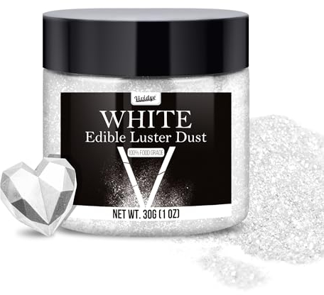 Edible Glitter Essbarer Glitzer - 30g Essbarer Glitzerpulver Glitzerstaub für Getränke, Lebensmittel, Kuchen - Essbares Metallisch Lebensmittelfarbe Glitzerpuder zum Cocktails, Torten (Weiß)