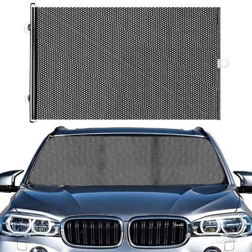 Moxeupon Parasol retráctil para Coche, Parasol retráctil para Parabrisas | Persiana Enrollable para Coche con Visera Enrollable para Parasol | Montaje de Ventosa de Ajuste para automóviles,