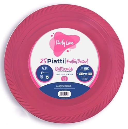 25 Piatti FUCSIA in plastica riutilizzabile - piatto tondo 17cm - Riciclabili al 100% - per feste party natale capodanno ecc.