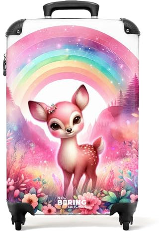 NoBoringSuitcases.com Valise Enfant Cabine, Bagages Fille, Roulette, 55x35x25cm (Faon - Arc-en-Ciel)