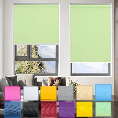 Verdunkelungsrollo Klemmfix ohne Bohren 90 x 190 cm Einfache Installation ohne Bohren, Sonnenschutz Fensterrollo Seitenzugrollo mit Klemmträger, für Fenster & Tür, Grün