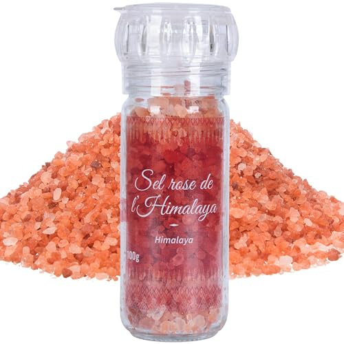 Khla - Sel Rose de l'Himalaya 100 g - Moulin Rechargeable - Cristaux de Sel 100% Naturels - Sel en Grains - Ingrédient Cuisine Épice - Direct Producteur - Sel Alimentaire - Origine Népal