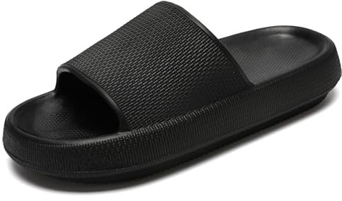 Waysoland Badelatschen Damen Herren,Wolkenschuhe Damen Airfoot Wolken Rutschfest Schnell Trocknend Super Bequeme Dicke Sohle Pantoletten Sommer Garten Badeschuhe(Schwarz,42/43 EU)
