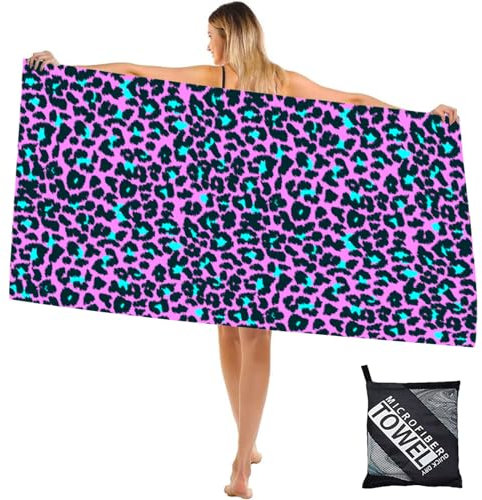 COSORO Strandtuch XXL160x90cm,Rosa Leopard Mikrofaser Badetuch Saunatuch,Strandtücher leicht und schnelltrocknend,Strandhandtuch Sandfrei mit Tasche,Handtuch für Damen Herren Reise Urlaub
