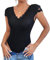 Haibang Body in Pizzo da Donna Sexy Scollo a V Bodysuit Top Floreale Aderente Camicetta a Maniche Corte Body Sottogiacca Elegante Cami Camicie Maglietta Blusa Clubwear
