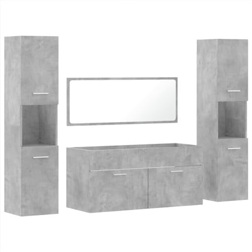 vidaXL 4 Piece Bathroom Furniture Set - Concrete Grey - Engineered Wood - Wall-Mounted Cabinets & Minimalistic Mirror - Ample Storage