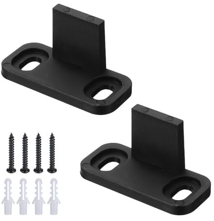 sourcing map 2pcs Barn Door Floor Guide, POM Universal Sliding Barn Door Hardware, Flat Bottom Track Guide Swing Stopper Fit for Bypass Closet Pocket Doors Non-Slotted Floor Guide, Black