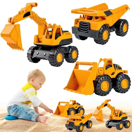 Hojalis 3Pcs Excavadora Juguete, Excavadora de Juguete, Excavadora para Niños, Set Vehiculos Construccion Juguete, Camión Volquete, Pala Cargadora, Excavadora, Juguetes para Niños de 3 Años o Más