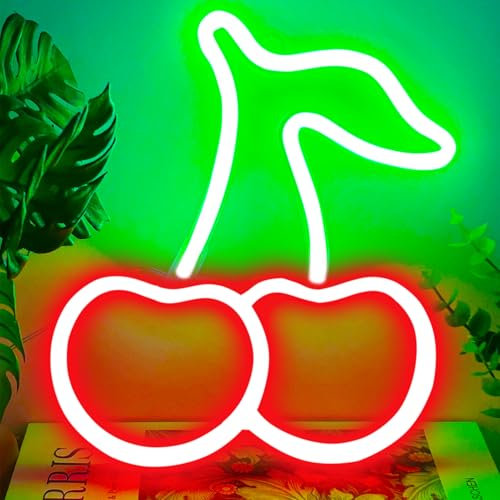 YIVIYAR Cherry Neon Wall Lights Red Neon LED Signs Cherry Neon Light Signs Neon Lights for Bedroom Neon Light Cherry 3*AA Battery/USB Powered Cherry Neon LED Light for Home Decor