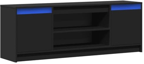 vidaXL Mueble de TV con LED Madera de ingeniería Negro 139,5x34x50 cm, Soporte de TV, aparador de TV, Mueble HiFi, Banco de TV, Armario de TV