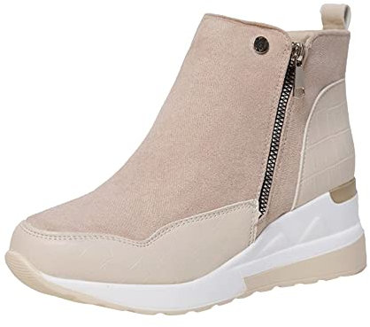Stivaletti da donna con zeppa e cerniera, casual, comodi, leggeri, con tacco basso, da donna, stivali da passeggio invernali da donna, Beige, 38.5 EU