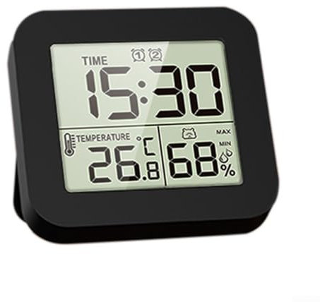 Reloj de ducha con ventosa con funciones de temperatura, humedad y alarma (negro)